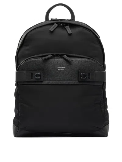 Ferragamo Durable Black Backpack With Leather Accents
