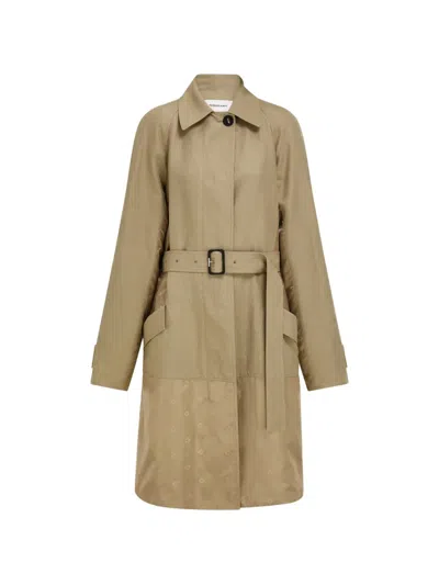Ferragamo Duster Coat With Satin Inserts In Brown