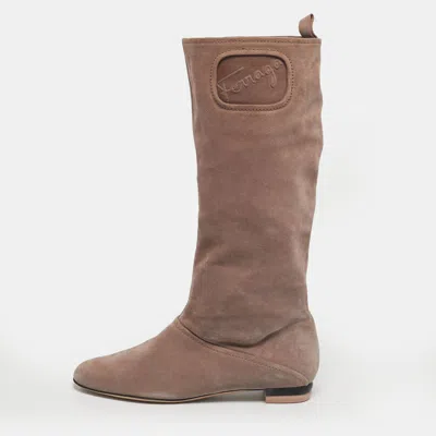 Ferragamo Dusty Pink Suede My Sweet Calf Length Boots