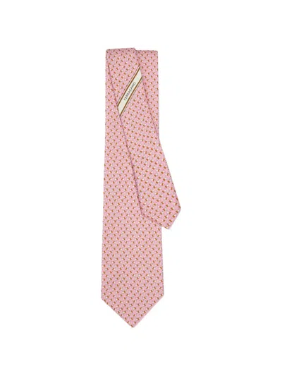 Ferragamo Dylan Print Silk Tie In Pink