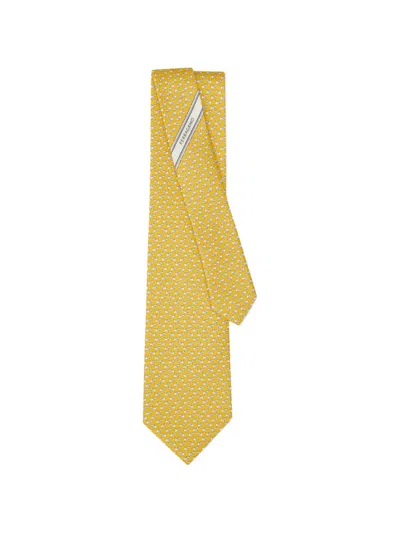 Ferragamo Dylan Print Silk Tie In Yellow