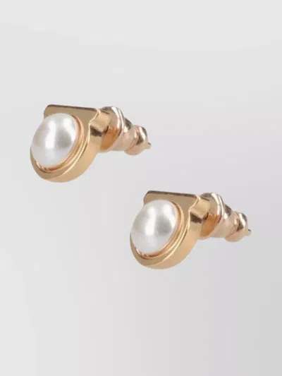 Ferragamo Earrings Stud Gold-tone Pearl Detail In Neutral