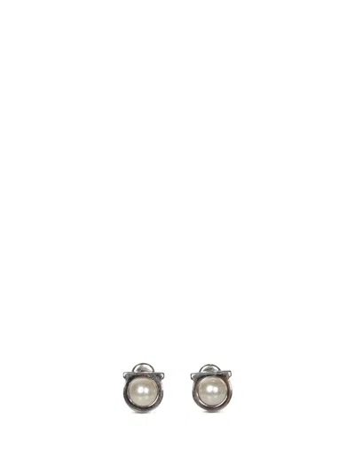Ferragamo Earrings With Hook And Pearl In Grey