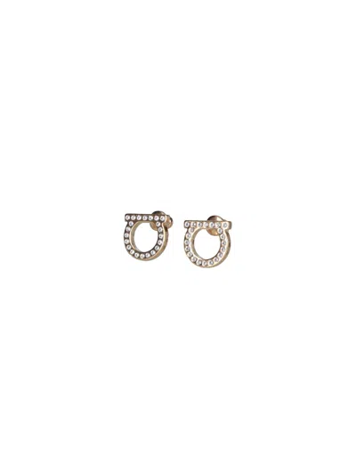Ferragamo Earrings With Rhinestones "gancini" In Gold