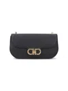 Ferragamo Rectangular Black Textured Leather Shoulder Bag With Magnetic Closure In Black