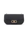 Ferragamo Rectangular Black Textured Leather Shoulder Bag With Magnetic Closure In Black