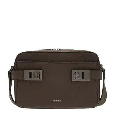 FERRAGAMO EAST-WEST CROSSBODY BAG WITH GANCINI BUCKLES