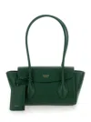 FERRAGAMO 'EAST-WEST S' GREEN HANDBAG WITH LOGO DETAIL IN HAMMERED LEATHER WOMAN