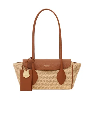 FERRAGAMO FERRAGAMO LOGO-PRINTED WOVEN SHOULDER BAG