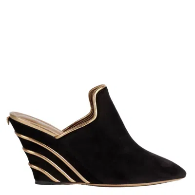 Ferragamo Ebby Velvet Wedge Mules In Black
