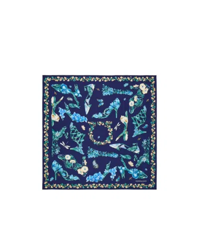 Ferragamo Eden Shoes Print Silk Foulard In Blue