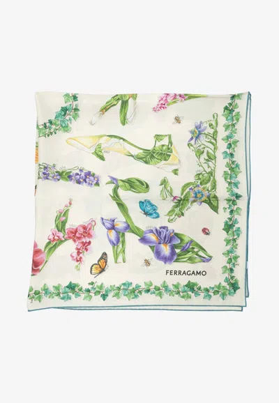 Ferragamo Eden Shoes Print Silk Scarf In Multi