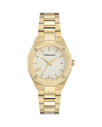 Ferragamo Edge Bracelet Watch, 34mm In Gold