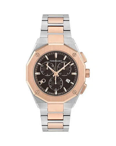 Ferragamo Edge Chrono Bracelet Watch, 42mm In Gold