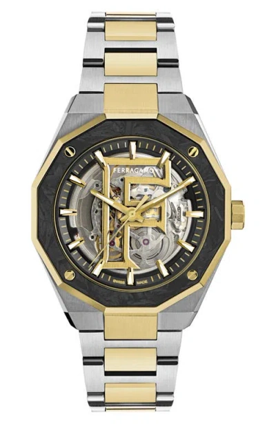Ferragamo Edge Skeleton Automatic Bracelet Watch, 42mm In Metallic