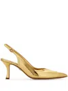 Ferragamo Slingback With Contrasting Inlays In Gold