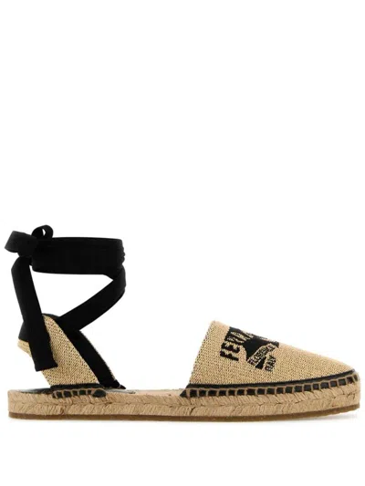 Ferragamo Logo-embroidered Raffia Espadrilles In Beige