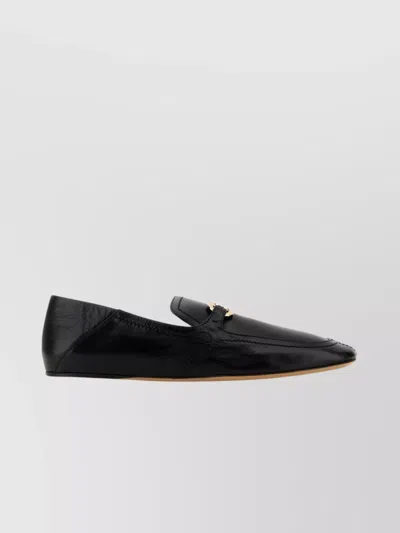 Ferragamo Elaine Loafers Leather Metallic Detail In Black