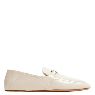 Ferragamo Elaine New Vara Buckle Loafers In White