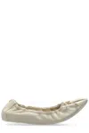 Ferragamo Elasticated Leather Ballet Flats In Beige