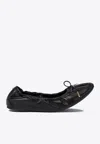 Ferragamo Elasticated Nappa Leather Ballet Flats In Black