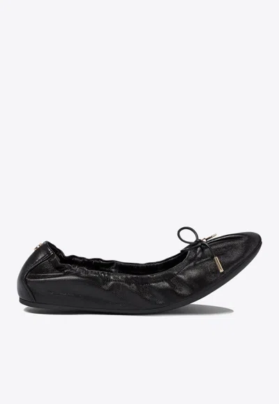 Ferragamo Elasticated Nappa Leather Ballet Flats In Black