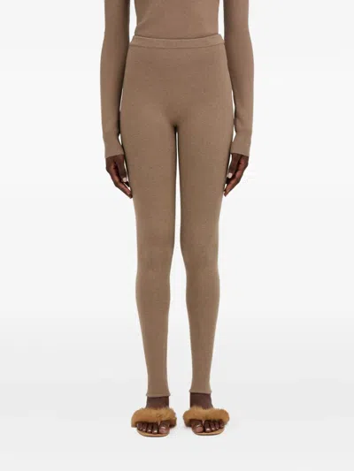 Ferragamo Elasticated-waistband Virgin-wool Leggings In Brown