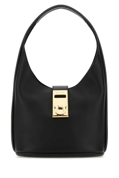 Ferragamo Elegant Black Leather Medium Hobo Handbag