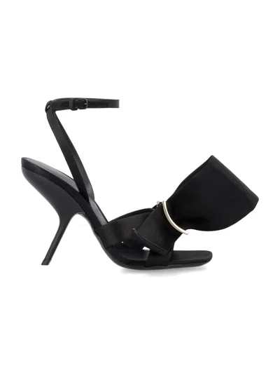 Ferragamo Elegant Black Sandal With Asymmetrical Bow For Women