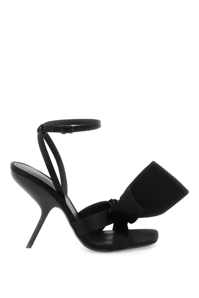 Ferragamo Black Asymmetric Bow Satin Sandals For Women