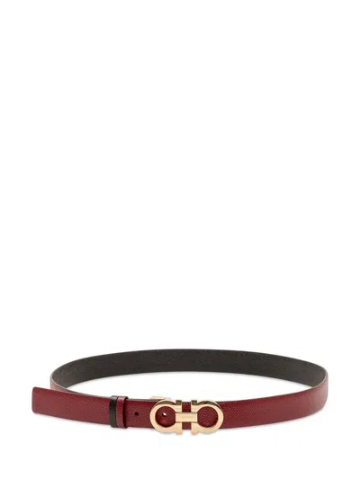 Ferragamo Elegant Score Belt H.25 In Borgogna-nero