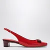 Ferragamo Block Heel Leather Slingback Sandals In Red