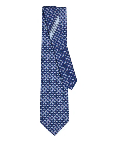 Ferragamo Elephant Gancini Print Tie In Blue