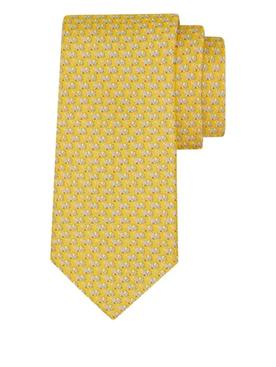 Ferragamo Elephant Gancini Silk Tie In Yellow