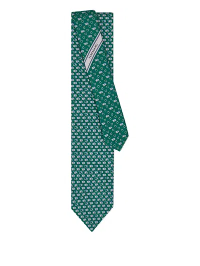 Ferragamo Elephant-pattern Silk Tie In Green