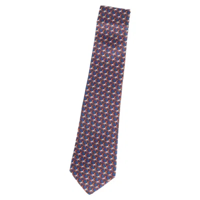 Ferragamo Elephant Print In Navy Blue Silk