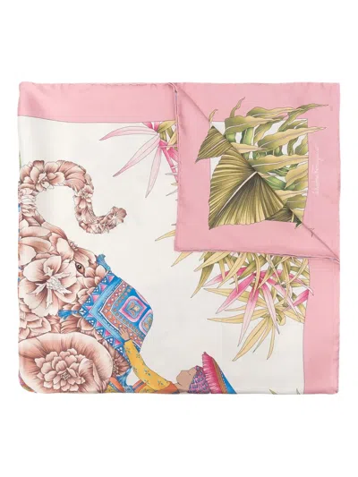Ferragamo Elephant-print Silk Scarf In Pink