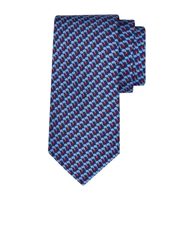Ferragamo Elephant Print Silk Tie In Blue