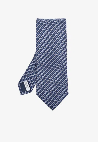 Ferragamo Elephant Print Silk Tie In Blue