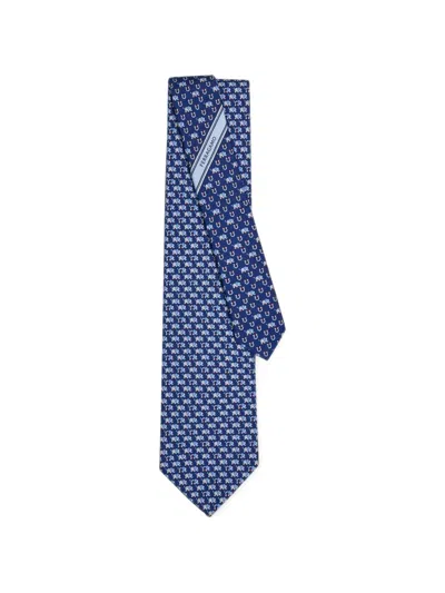 Ferragamo Elephant Print Silk Tie In Blue