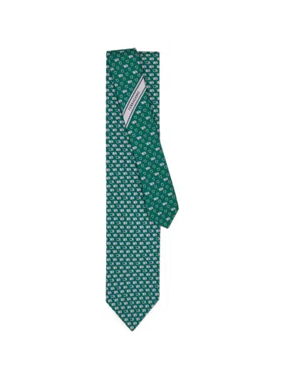 Ferragamo Elephant Print Silk Tie In Green
