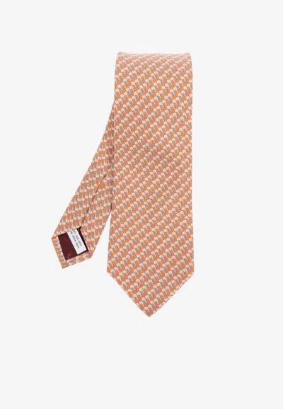 Ferragamo Elephant Print Silk Tie In Orange