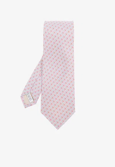 Ferragamo Elephant Print Silk Tie In Pink