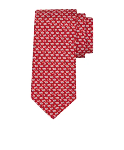Ferragamo Elephant Print Silk Tie In Red