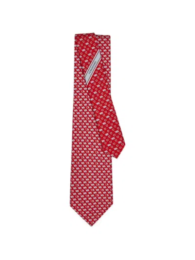Ferragamo Elephant Print Silk Tie In Red