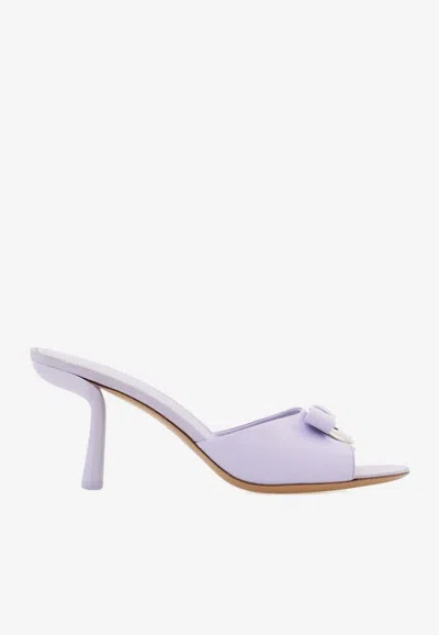 Ferragamo Elida 70 Drop Bow Calf Leather Mules In Lavender