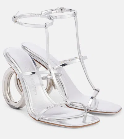 Ferragamo Elina Logo-detailed Metallic Leather Sandals In Silver