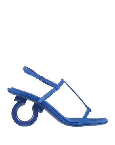 Ferragamo Elina 70 Woman Sandals Blue Size 8 Calfskin, Lambskin