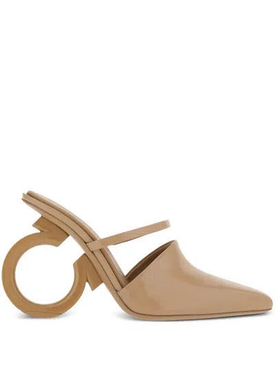 Ferragamo Elina 75mm Leather Mules In Beige