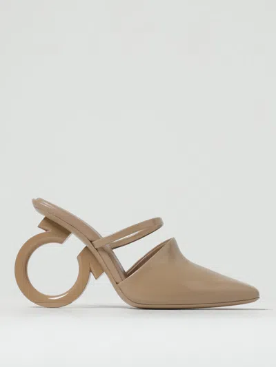 Ferragamo Elina 75mm Leather Mules In Beige